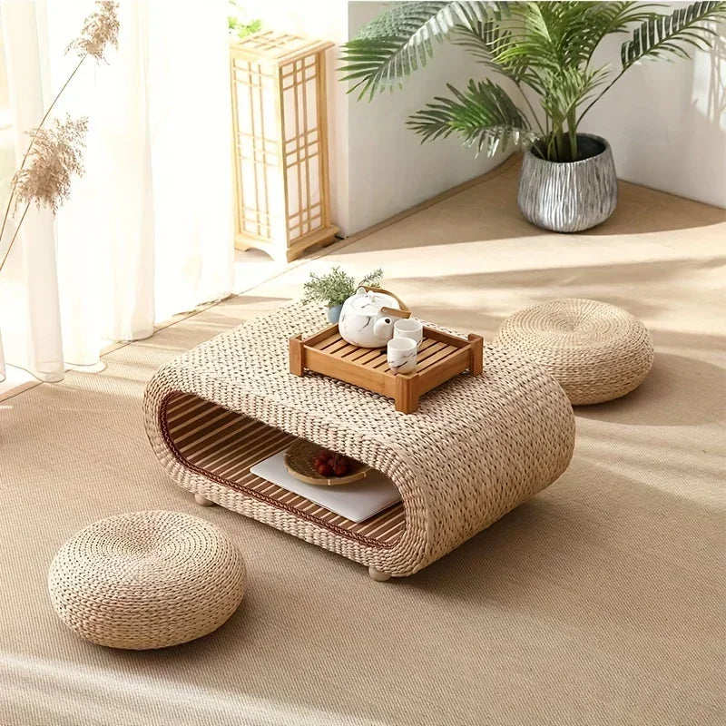 Rattan Woven Straw Coffee Table