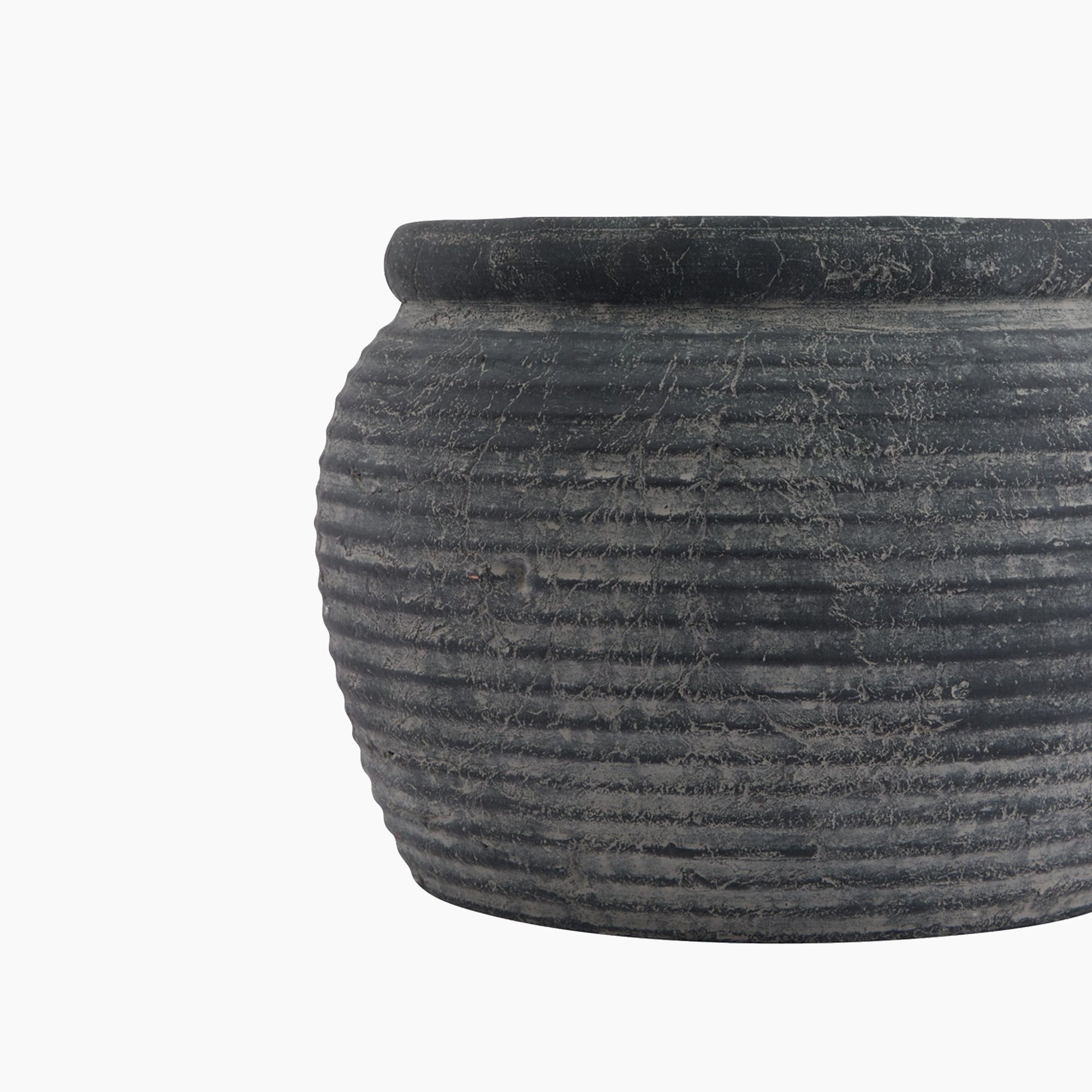 Top-down view of the Ashbury Ribbed Stoneware Planter, highlighting the wide mouth opening and internal depth for faux stems or drop-in liners.