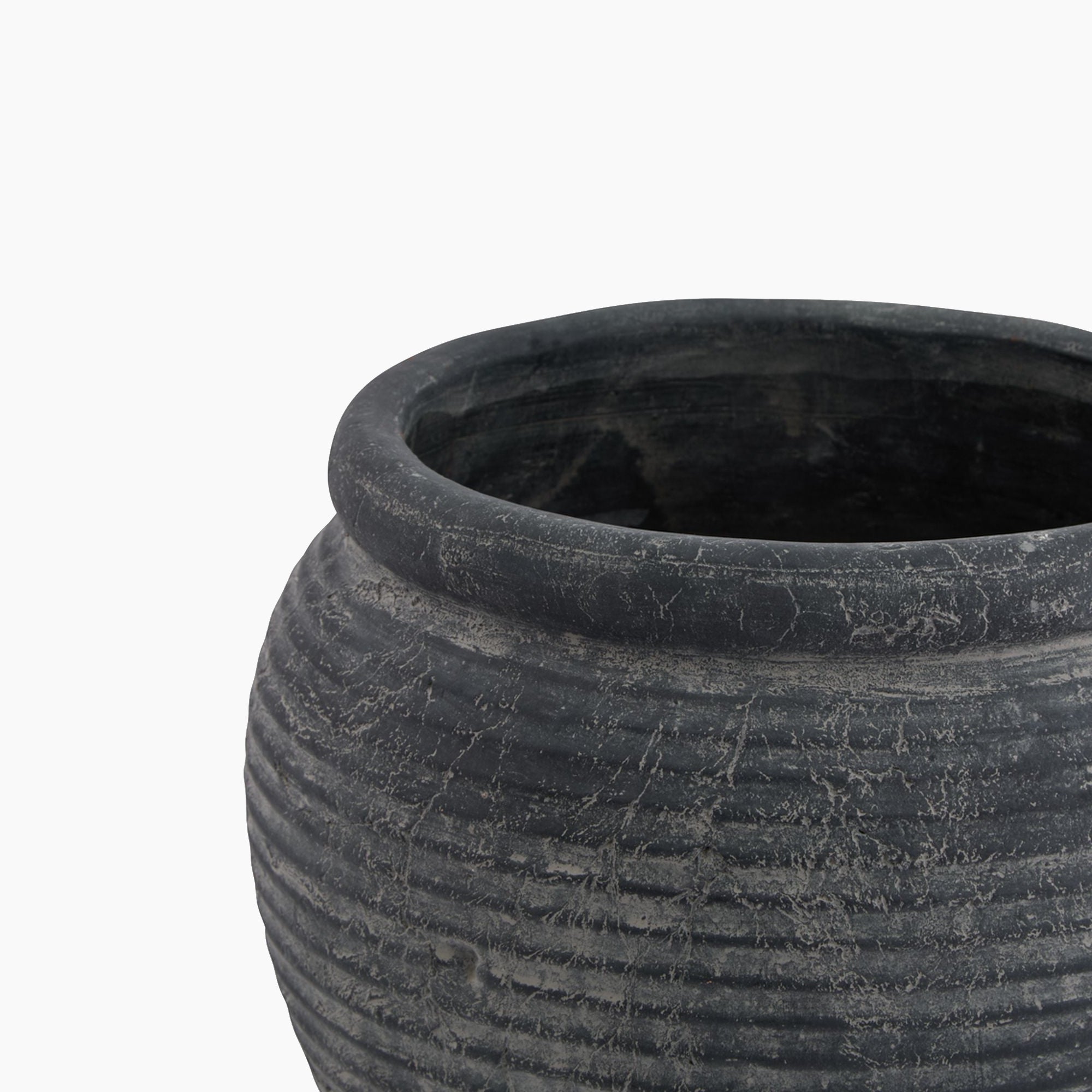Top-down view of the Ashbury Ribbed Stoneware Planter, highlighting the wide mouth opening and internal depth for faux stems or drop-in liners.