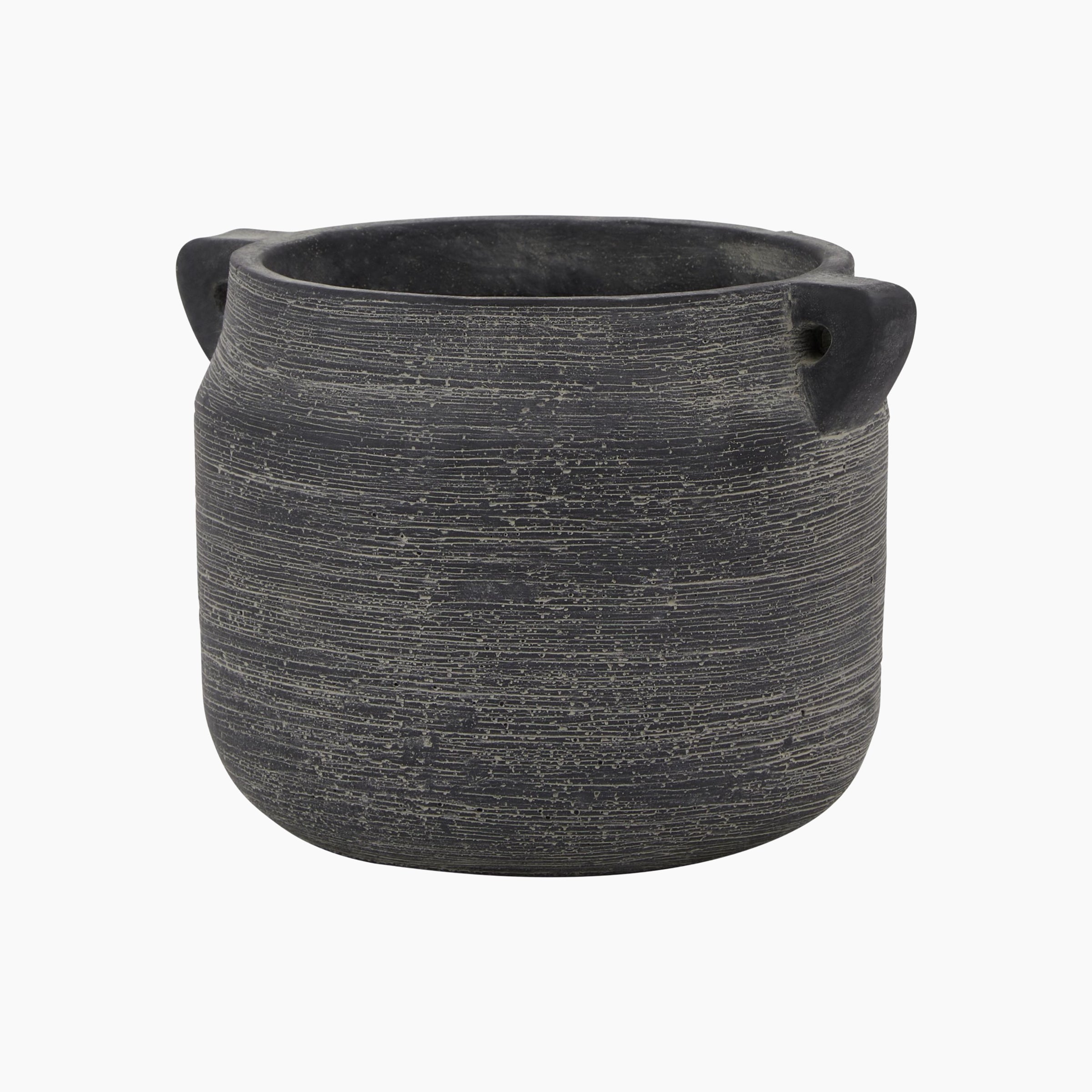 Front view of Ashbury Slate Hydria Ceramic Planter on a white background, showcasing its classic hydria silhouette and slate-grey matte finish.