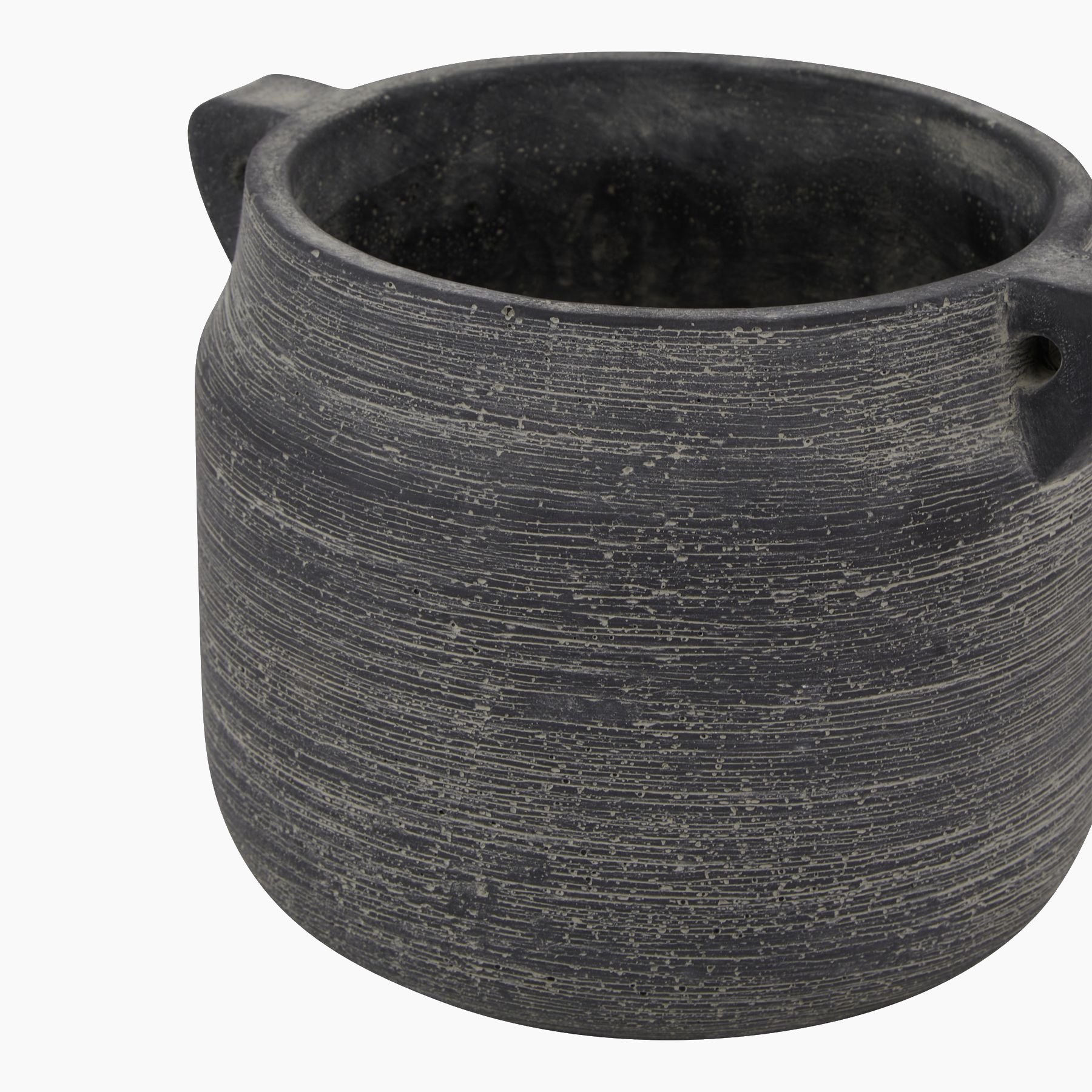 Overhead view of Ashbury Slate Hydria Ceramic Planter on a white background, highlighting its gently flared neck and textured stoneware surface.