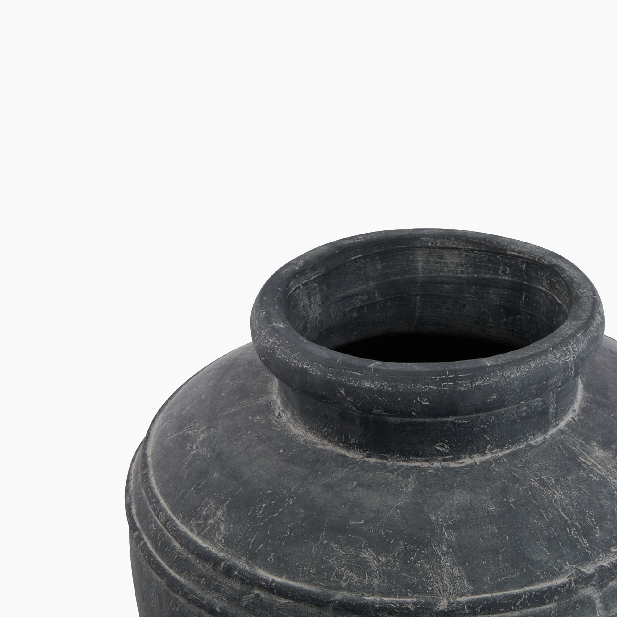 Top-down view of the Ashbury Stoneware Water Pot Planter, revealing its wide circular opening, thick rim, and deep interior suited for faux stems or sculptural display.