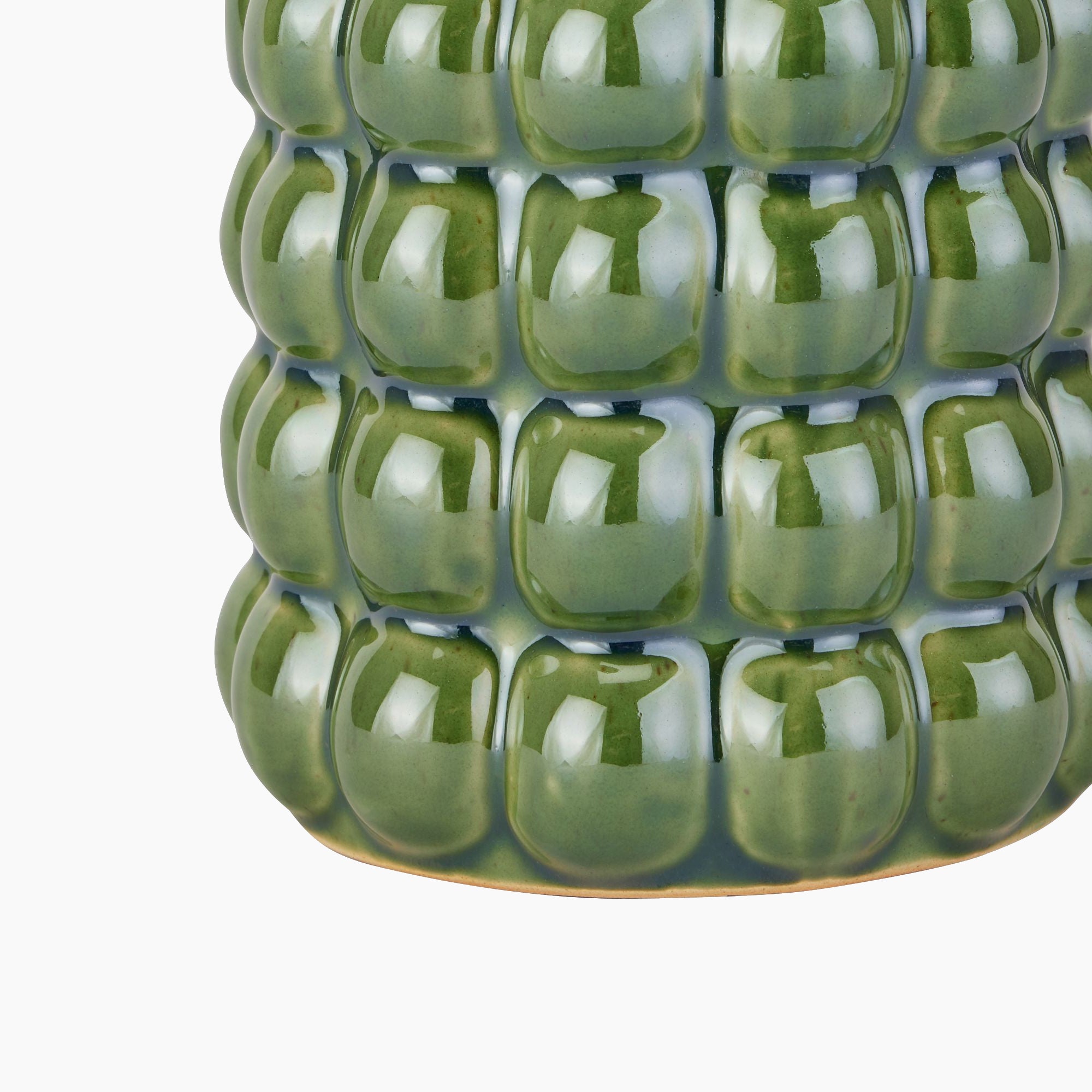 Angled view showing the sculptural form and reflective surface of the Burwell Olive Ceramic Vase
