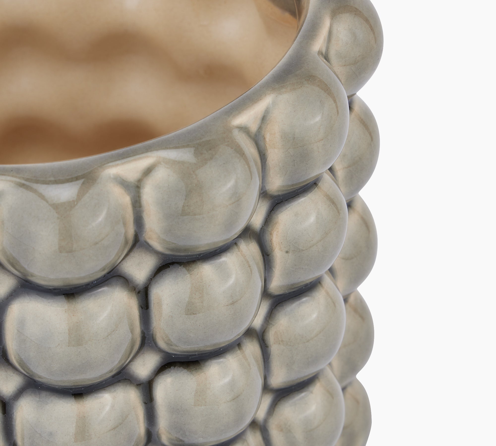 Burwell Stoneware Bubble Planter top-down view, highlighting the open mouth and interior depth suited for faux florals or dry stems.