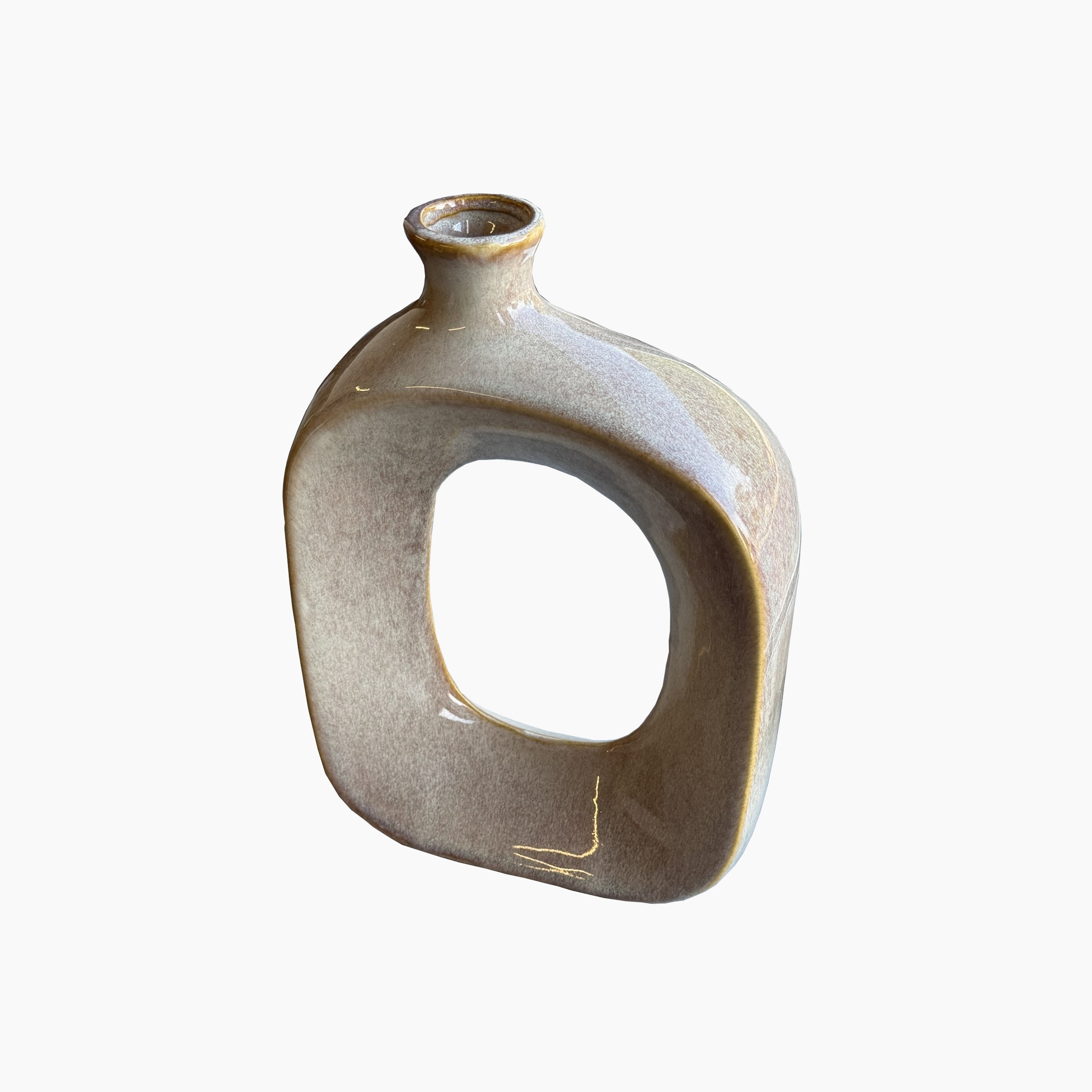 Small Halo ceramic vase in ivory-beige glaze with open-center organic silhouette