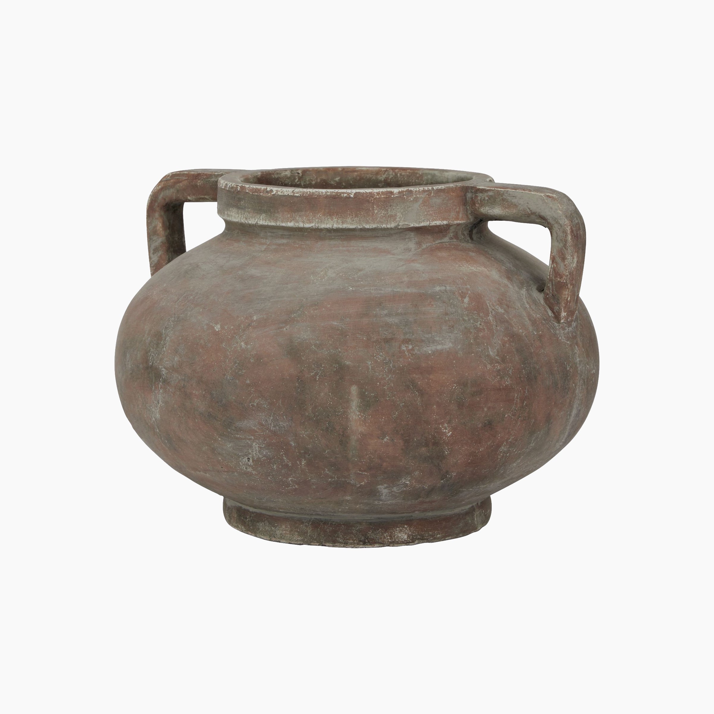 Front-facing studio image of the Lowther Compact Amphora Stoneware Planter in brown stoneware, showing its sculpted profile and softly flared mouth against a soft grey backdrop.