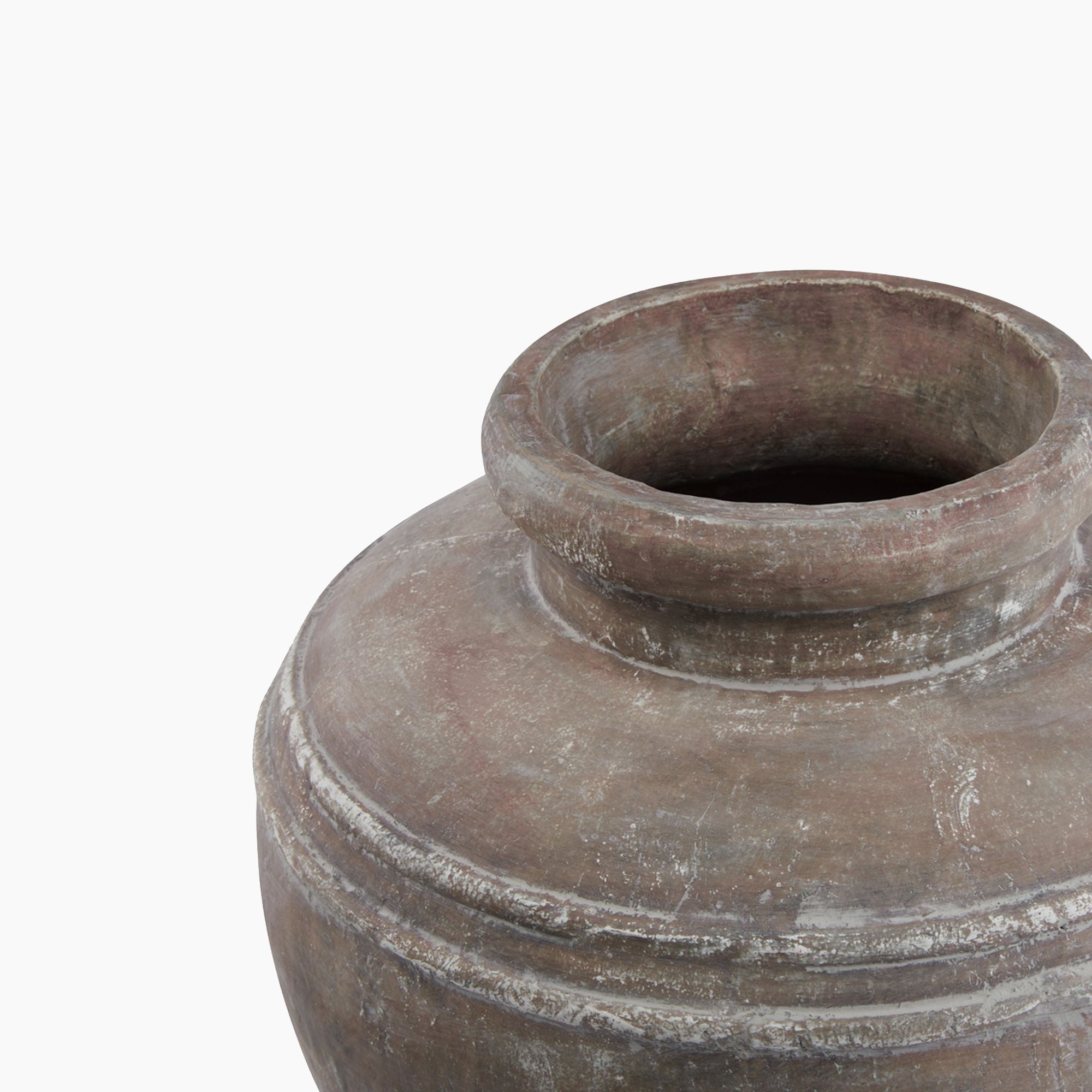 Top-down view of the Lowther Stoneware Water Pot Planter, revealing its wide circular opening, thick rim, and gently textured interior suited for dried stems or sculptural styling.