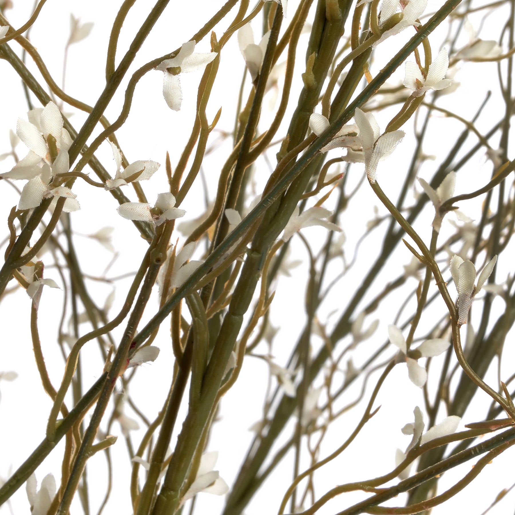 Detail of natural brown stem on artificial white willow branch showing realistic tonal variation and structure