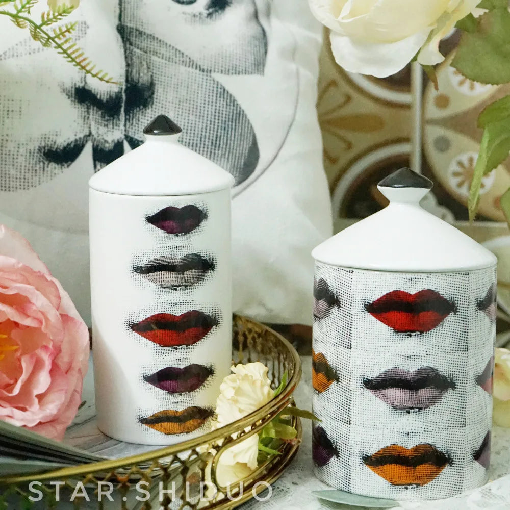 Ceramic Red Lip White Vase