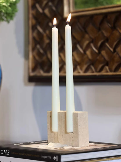 Brutalist Travertine Candle Holder