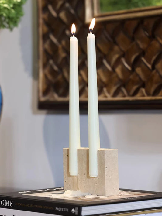 Brutalist Travertine Candle Holder