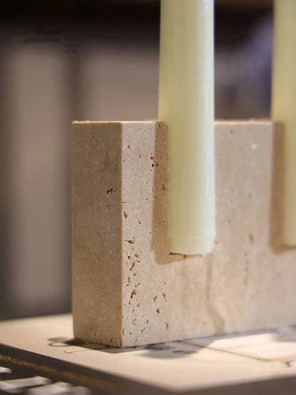 Brutalist Travertine Candle Holder