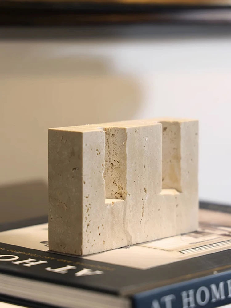 Brutalist Travertine Candle Holder