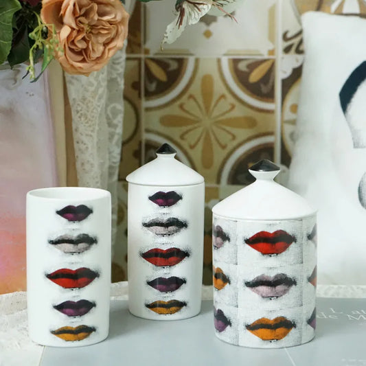 Ceramic Red Lip White Vase