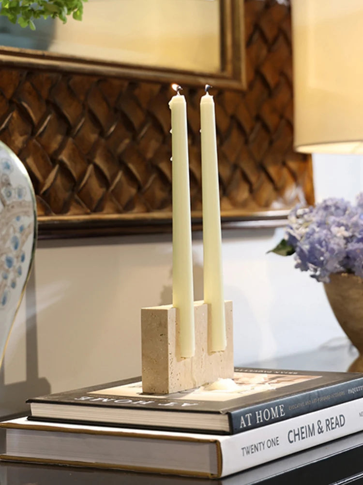 Brutalist Travertine Candle Holder