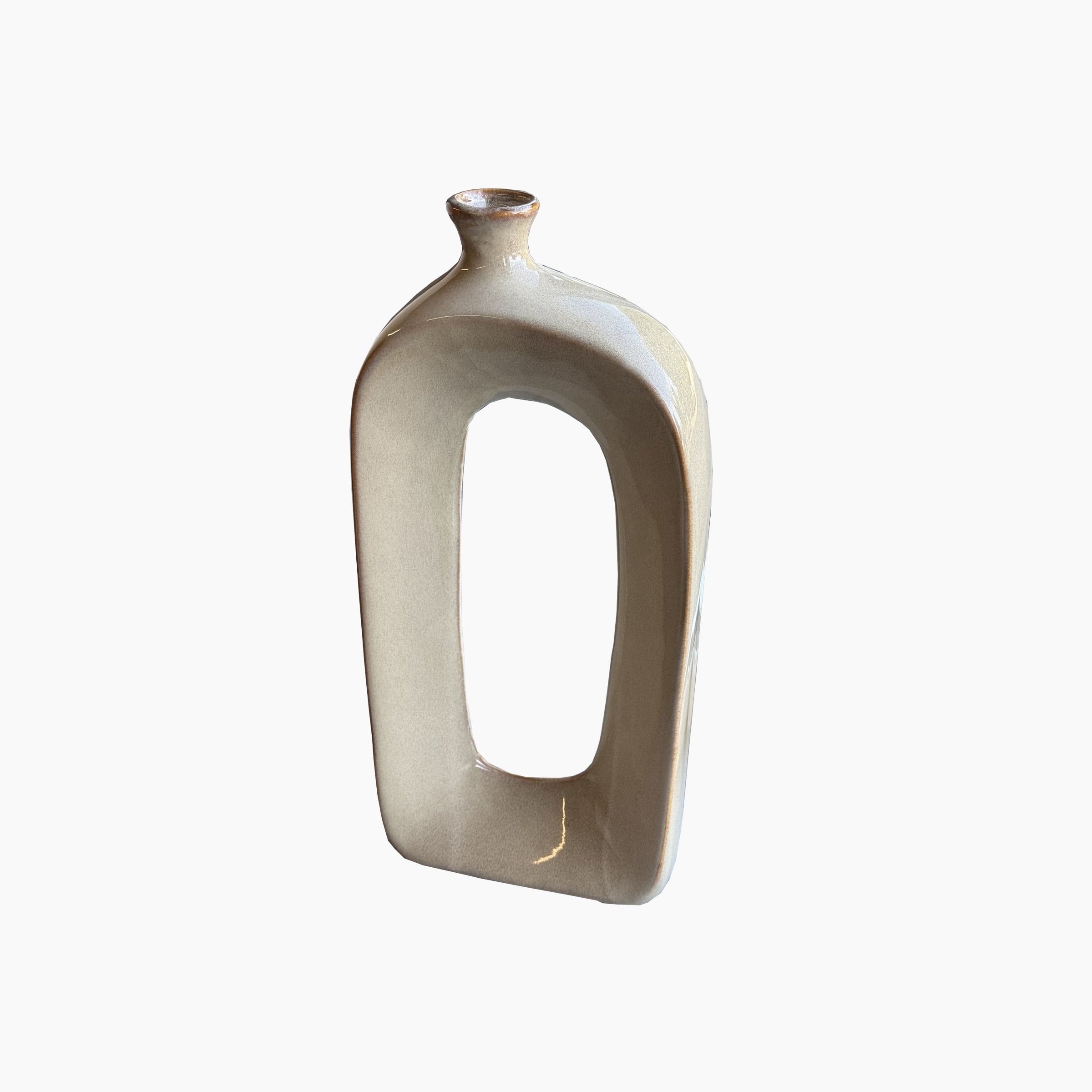 Large Halo ceramic vase in ivory-beige glaze with open-center organic silhouette