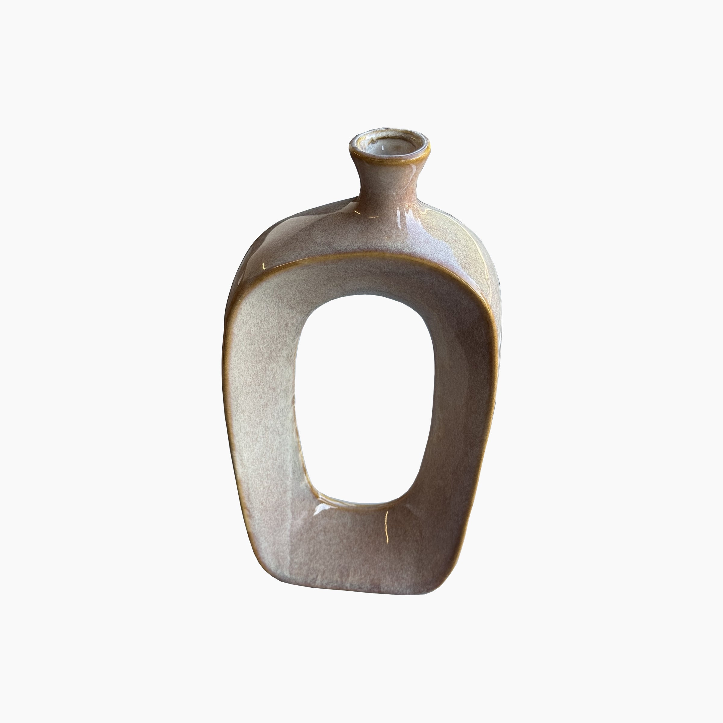 Medium Halo ceramic vase in ivory-beige glaze with open-center organic silhouette