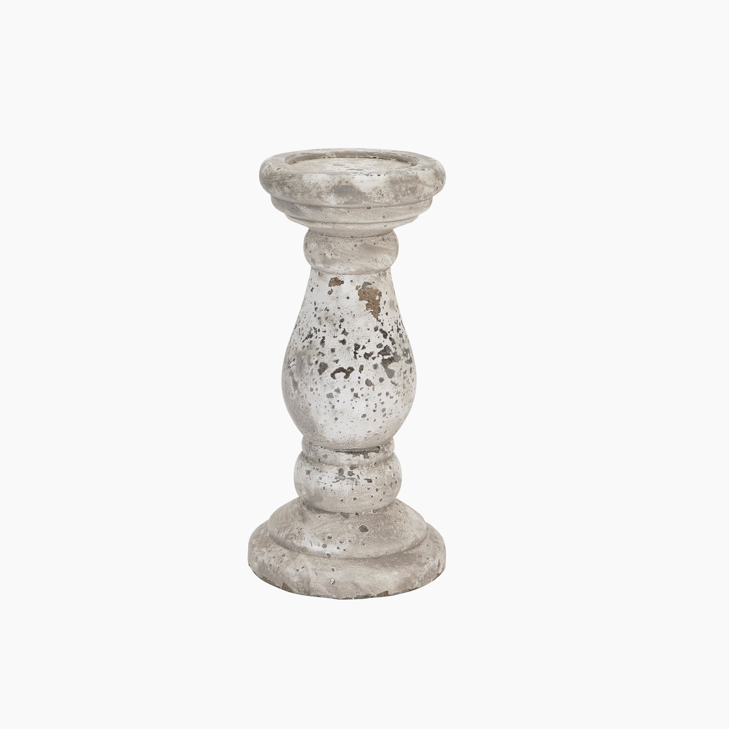 Front view of Harling stone ceramic candle holder with textured grey matte finish