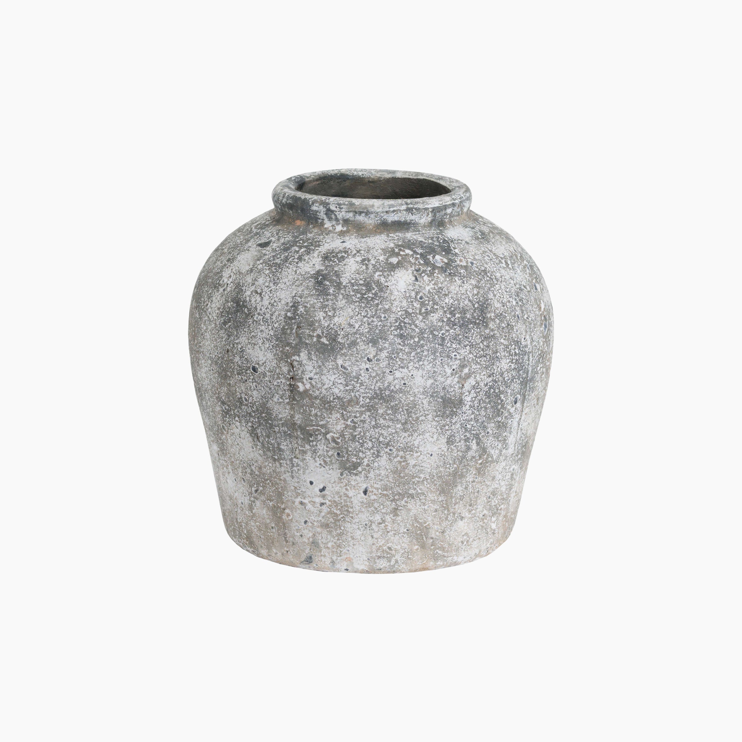 Rudlow small aged stone ceramic vase in stone-grey, 29cm, front view.
