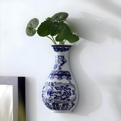 Ceramic Blue and White Wall Vase