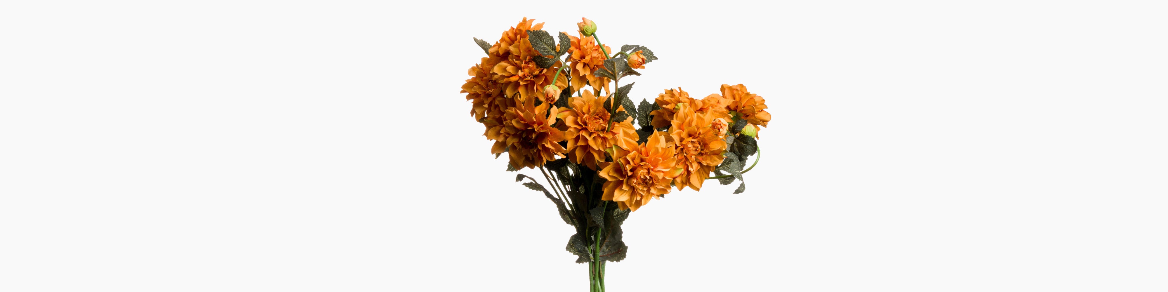 Signature Curated Faux-Floral Room Kit banner featuring vibrant Orange Delilah faux floral stems paired with artisan accents by Christie’s Interior

