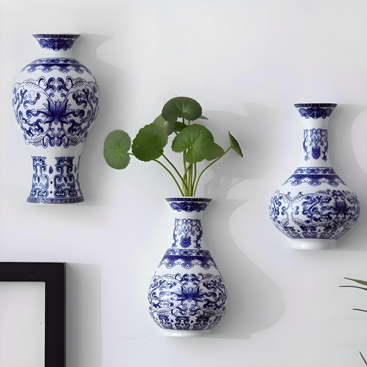 Ceramic Blue and White Wall Vase